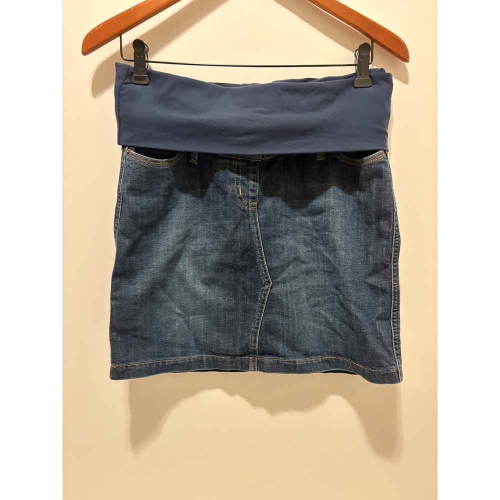 Boden Maternity Denim Mini Skirt Over The Bump Stretch Blue Jean Skirt